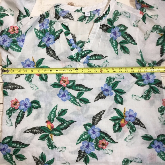 Linen Cotton Tropical Print V-Neck Blouse Top - Picture 7 of 8